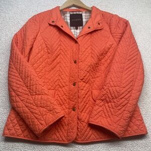 Talbots Jacket Womens M Orange Quilted Snap Front Barn Coat Plaid Lined Classic
